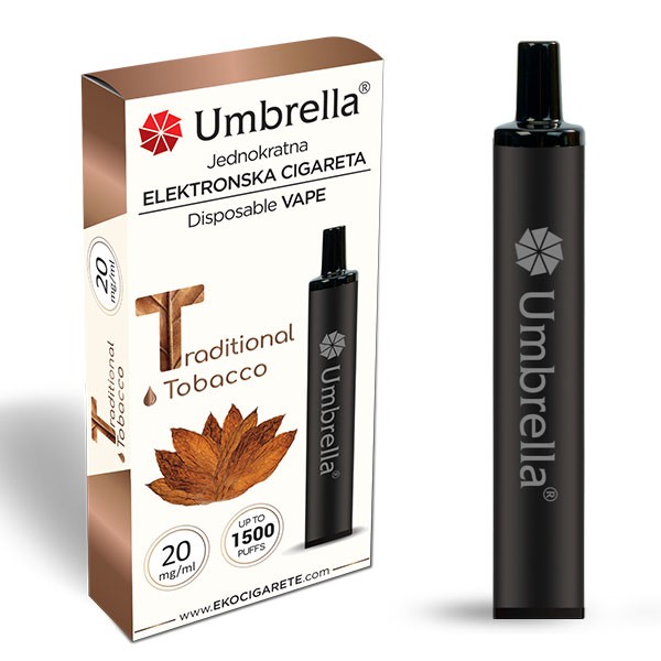 Elektronske cigarete Jednokratne Umbrella Jednokratna e-cigareta 1500 Traditional Tobacco 20mg